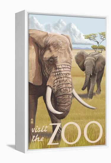 African Elephant - Visit the Zoo-Lantern Press-Framed Stretched Canvas