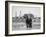 African Elephant, Warning Posture Display at Waterhole with Giraffe, Etosha National Park, Namibia-Tony Heald-Framed Photographic Print