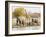 African Elephants and Giraffe at Watering Hole, Namibia-Joe Restuccia III-Framed Photographic Print