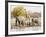 African Elephants and Giraffe at Watering Hole, Namibia-Joe Restuccia III-Framed Photographic Print