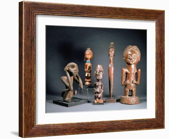 African Tribal Carved Figures L to R: Bakwa Luntu Tribe, Songye Tribe and Luba Tribe of Zaire-African-Framed Giclee Print