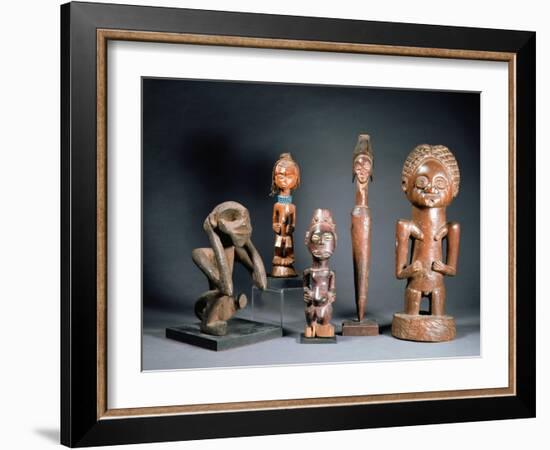 African Tribal Carved Figures L to R: Bakwa Luntu Tribe, Songye Tribe and Luba Tribe of Zaire-African-Framed Giclee Print