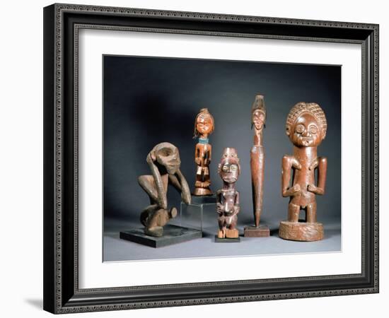 African Tribal Carved Figures L to R: Bakwa Luntu Tribe, Songye Tribe and Luba Tribe of Zaire-African-Framed Giclee Print