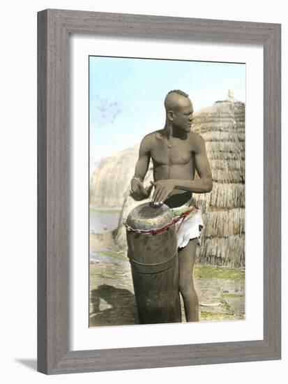 African Tribal Drummer-null-Framed Art Print