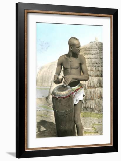 African Tribal Drummer-null-Framed Art Print