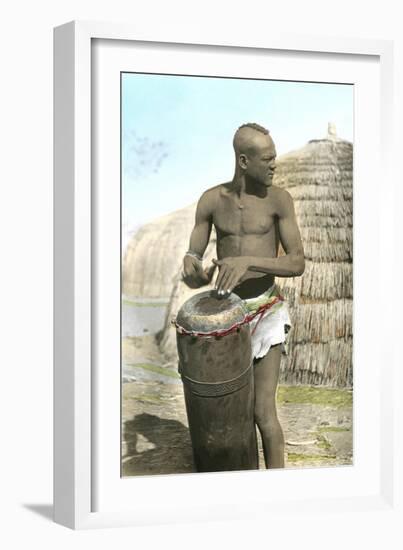 African Tribal Drummer-null-Framed Art Print