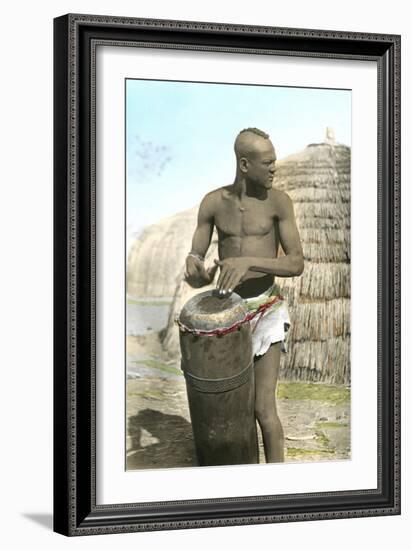 African Tribal Drummer-null-Framed Art Print