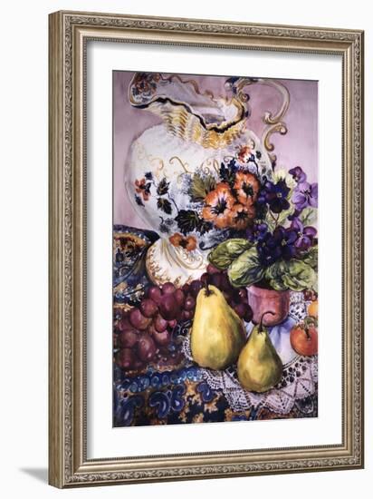 African Violets with Victorian Jug and Pears-Joan Thewsey-Framed Giclee Print