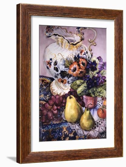 African Violets with Victorian Jug and Pears-Joan Thewsey-Framed Giclee Print