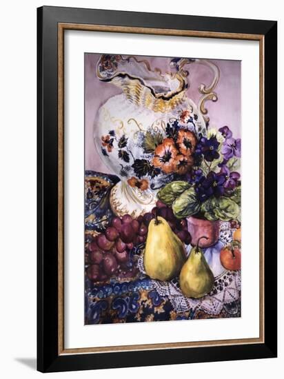 African Violets with Victorian Jug and Pears-Joan Thewsey-Framed Giclee Print