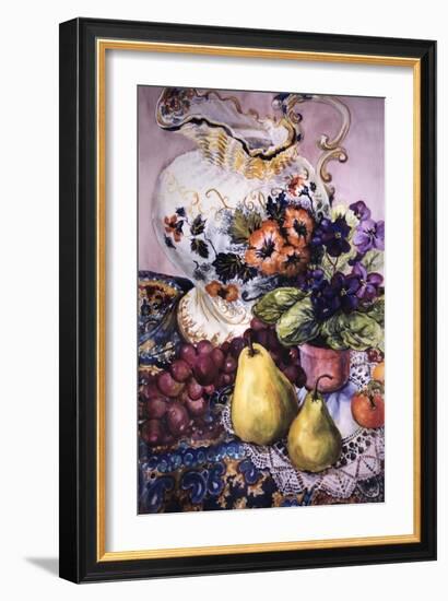 African Violets with Victorian Jug and Pears-Joan Thewsey-Framed Giclee Print