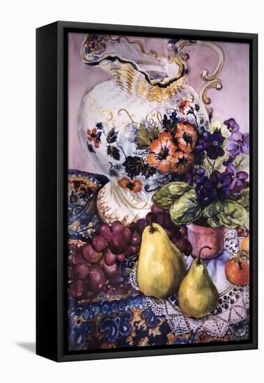 African Violets with Victorian Jug and Pears-Joan Thewsey-Framed Premier Image Canvas