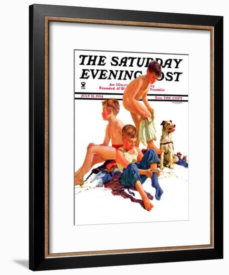 "After a Swim," Saturday Evening Post Cover, July 21, 1934-Eugene Iverd-Framed Giclee Print