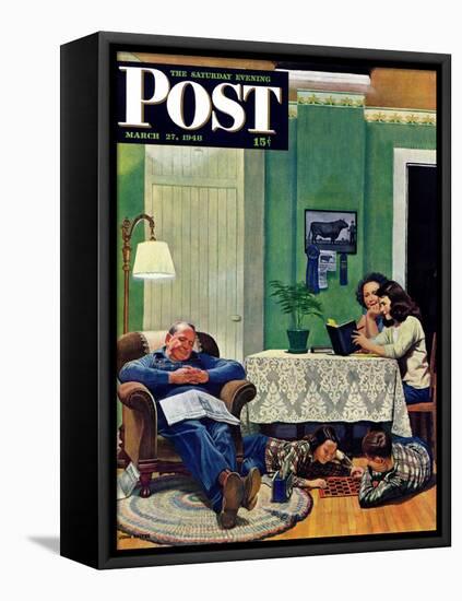 "After Dinner at the Farm," Saturday Evening Post Cover, March 27, 1948-John Falter-Framed Premier Image Canvas