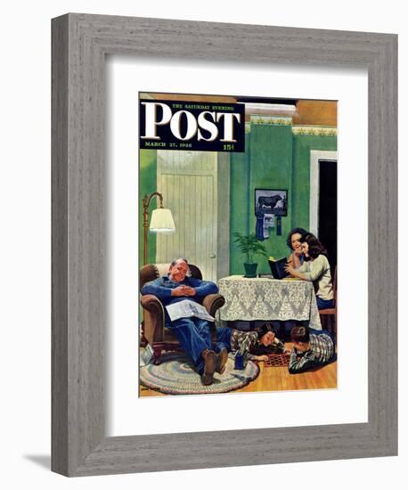 "After Dinner at the Farm," Saturday Evening Post Cover, March 27, 1948-John Falter-Framed Giclee Print