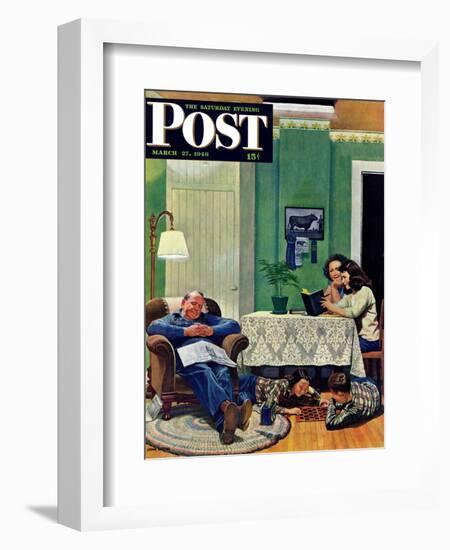 "After Dinner at the Farm," Saturday Evening Post Cover, March 27, 1948-John Falter-Framed Giclee Print