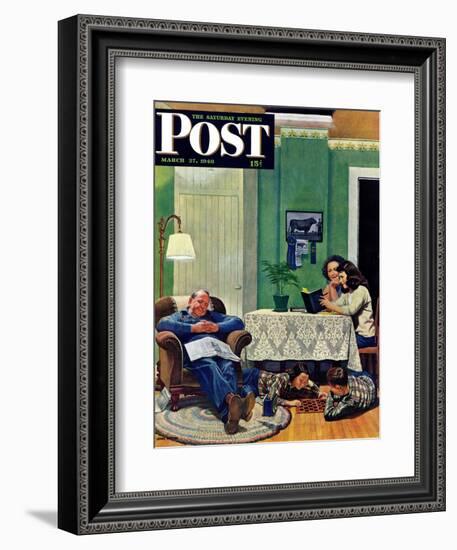 "After Dinner at the Farm," Saturday Evening Post Cover, March 27, 1948-John Falter-Framed Giclee Print