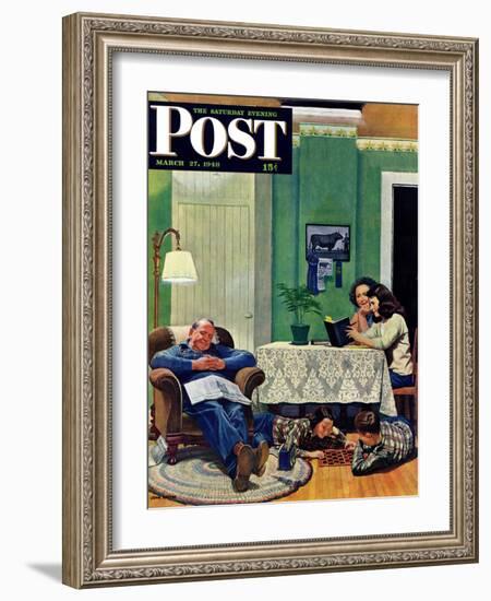 "After Dinner at the Farm," Saturday Evening Post Cover, March 27, 1948-John Falter-Framed Giclee Print