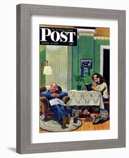 "After Dinner at the Farm," Saturday Evening Post Cover, March 27, 1948-John Falter-Framed Giclee Print