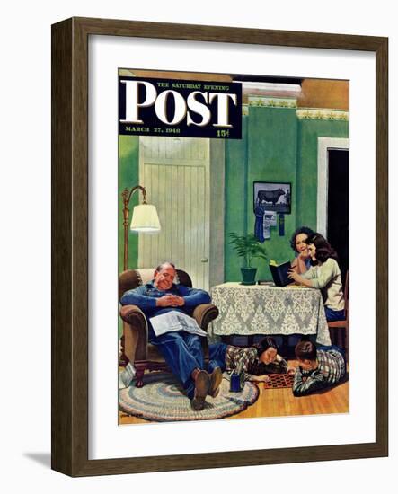 "After Dinner at the Farm," Saturday Evening Post Cover, March 27, 1948-John Falter-Framed Giclee Print