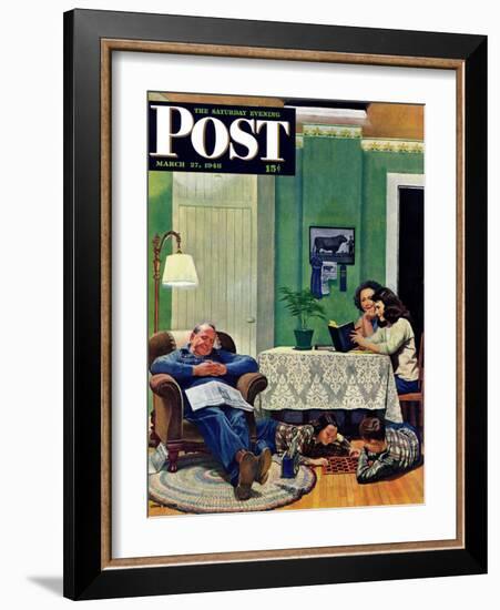 "After Dinner at the Farm," Saturday Evening Post Cover, March 27, 1948-John Falter-Framed Giclee Print