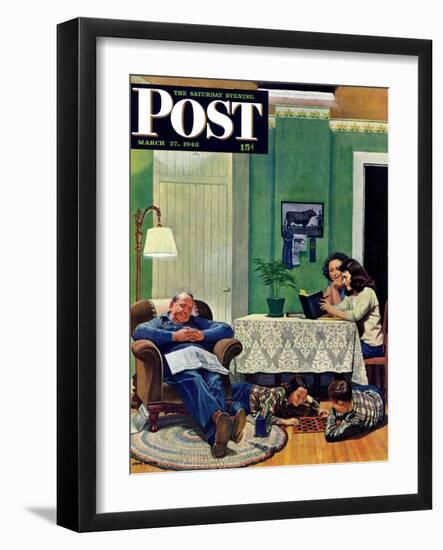 "After Dinner at the Farm," Saturday Evening Post Cover, March 27, 1948-John Falter-Framed Giclee Print