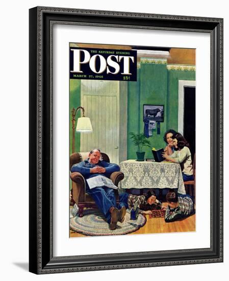 "After Dinner at the Farm," Saturday Evening Post Cover, March 27, 1948-John Falter-Framed Giclee Print