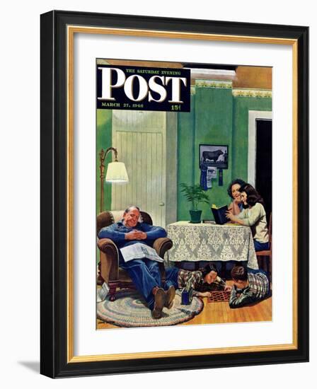 "After Dinner at the Farm," Saturday Evening Post Cover, March 27, 1948-John Falter-Framed Giclee Print