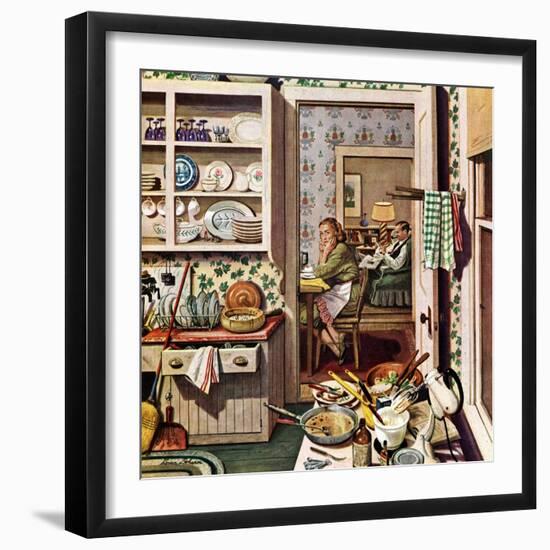 "After Dinner Dishes," January 8, 1949-Stevan Dohanos-Framed Giclee Print