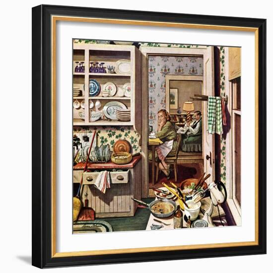 "After Dinner Dishes," January 8, 1949-Stevan Dohanos-Framed Giclee Print