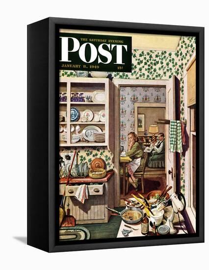 "After Dinner Dishes," Saturday Evening Post Cover, January 8, 1949-Stevan Dohanos-Framed Premier Image Canvas