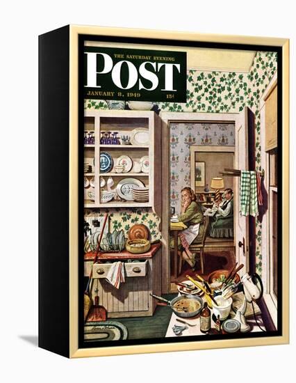 "After Dinner Dishes," Saturday Evening Post Cover, January 8, 1949-Stevan Dohanos-Framed Premier Image Canvas