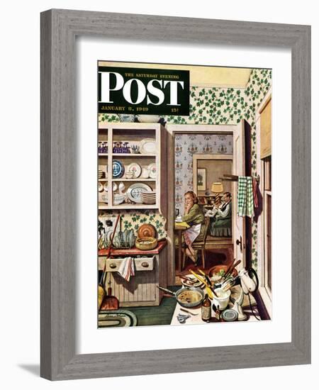 "After Dinner Dishes," Saturday Evening Post Cover, January 8, 1949-Stevan Dohanos-Framed Giclee Print