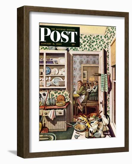 "After Dinner Dishes," Saturday Evening Post Cover, January 8, 1949-Stevan Dohanos-Framed Giclee Print