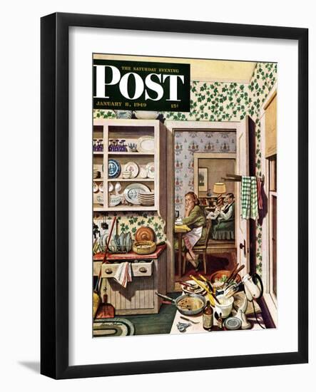 "After Dinner Dishes," Saturday Evening Post Cover, January 8, 1949-Stevan Dohanos-Framed Giclee Print