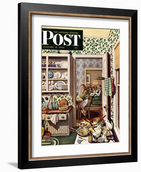 "After Dinner Dishes," Saturday Evening Post Cover, January 8, 1949-Stevan Dohanos-Framed Giclee Print