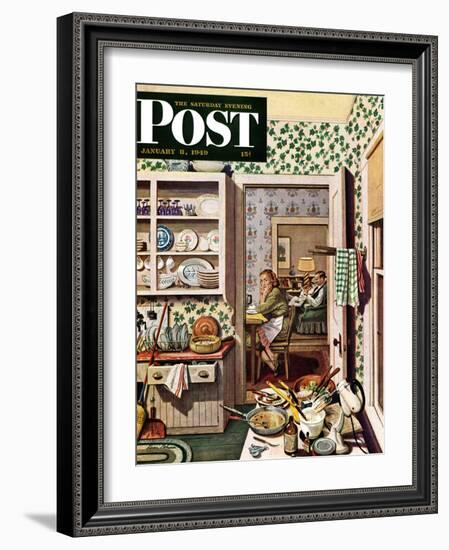 "After Dinner Dishes," Saturday Evening Post Cover, January 8, 1949-Stevan Dohanos-Framed Giclee Print