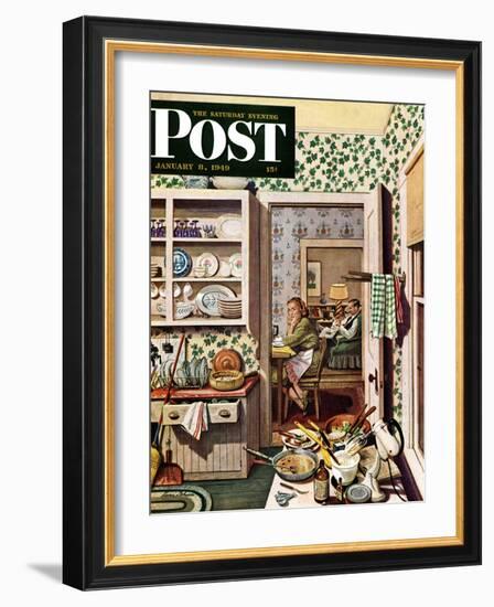 "After Dinner Dishes," Saturday Evening Post Cover, January 8, 1949-Stevan Dohanos-Framed Giclee Print