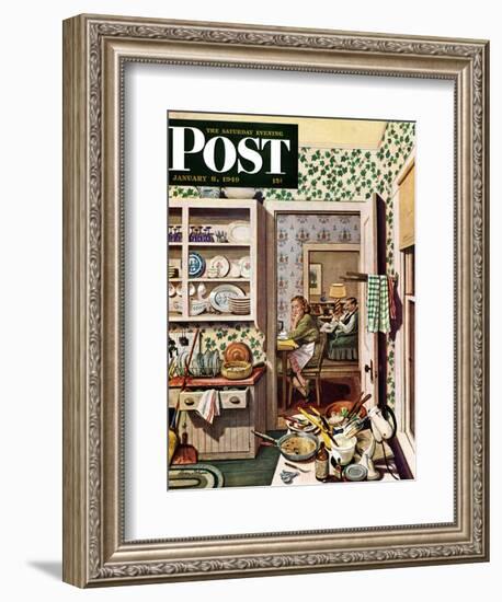 "After Dinner Dishes," Saturday Evening Post Cover, January 8, 1949-Stevan Dohanos-Framed Giclee Print