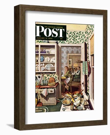 "After Dinner Dishes," Saturday Evening Post Cover, January 8, 1949-Stevan Dohanos-Framed Giclee Print