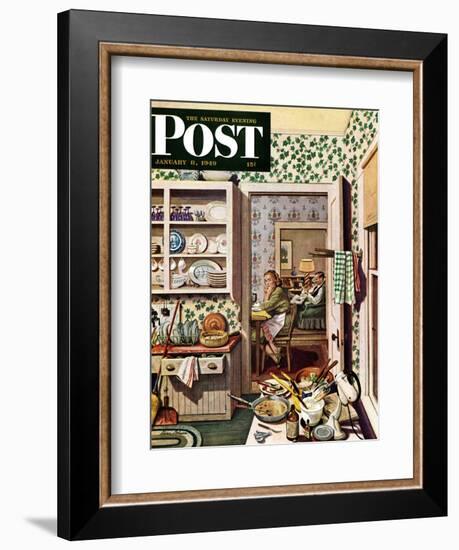 "After Dinner Dishes," Saturday Evening Post Cover, January 8, 1949-Stevan Dohanos-Framed Giclee Print