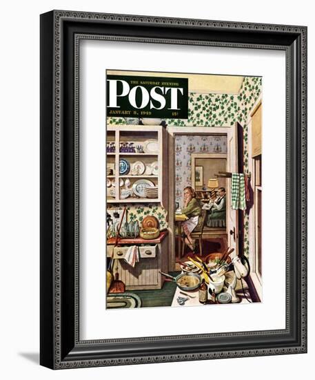 "After Dinner Dishes," Saturday Evening Post Cover, January 8, 1949-Stevan Dohanos-Framed Giclee Print