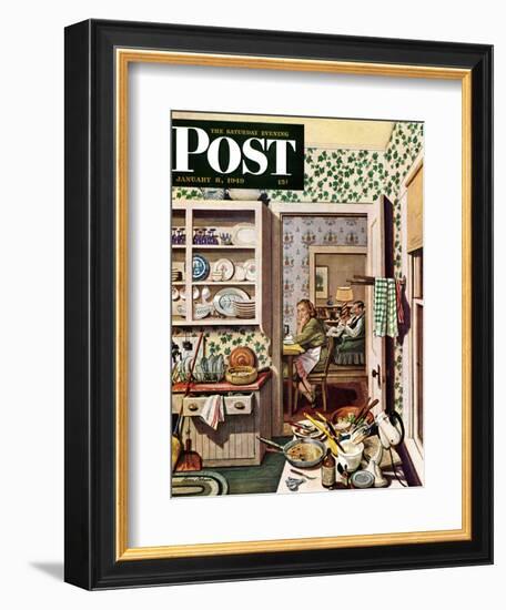 "After Dinner Dishes," Saturday Evening Post Cover, January 8, 1949-Stevan Dohanos-Framed Giclee Print