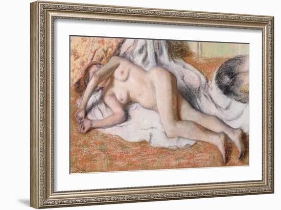 After the Bath Or, Reclining Nude, circa 1885-Edgar Degas-Framed Giclee Print