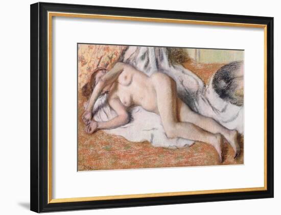 After the Bath Or, Reclining Nude, circa 1885-Edgar Degas-Framed Giclee Print