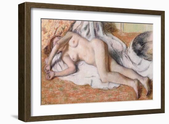 After the Bath Or, Reclining Nude, circa 1885-Edgar Degas-Framed Giclee Print