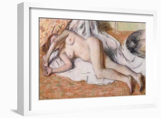 After the Bath Or, Reclining Nude, circa 1885-Edgar Degas-Framed Giclee Print