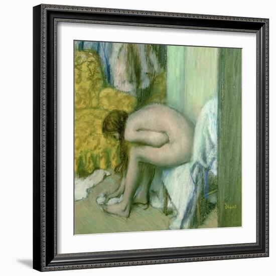 After the Bath, Woman Drying Her Left Foot, 1886-Edgar Degas-Framed Giclee Print