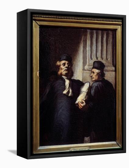 After the Hearing, Both Lawyers. Painting by Honore Daumier (1808 - 1879), 1845. Oil on Canvas. Dim-Honore Daumier-Framed Premier Image Canvas