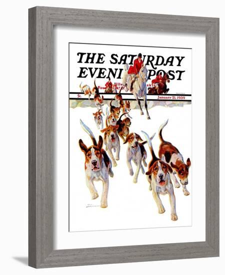 "After the Scent," Saturday Evening Post Cover, January 21, 1939-Paul Bransom-Framed Giclee Print